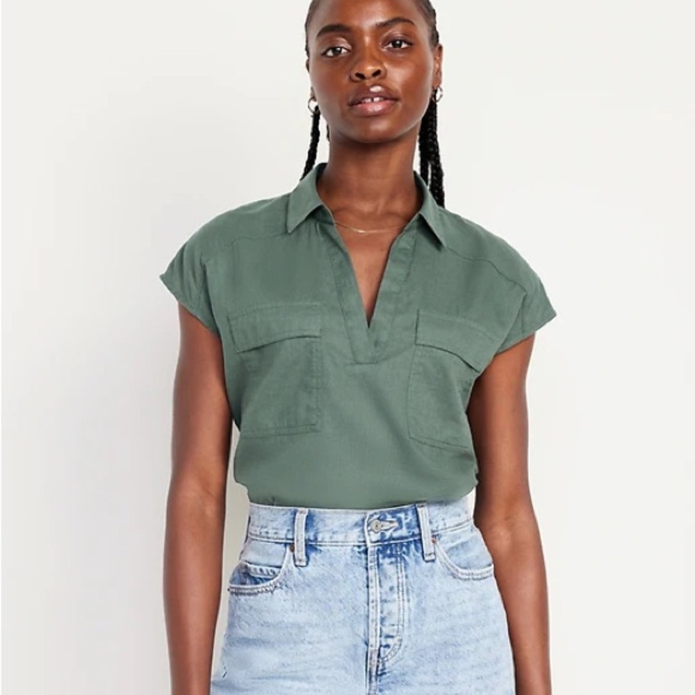 Old Navy Sage Green V-Neck Blouse